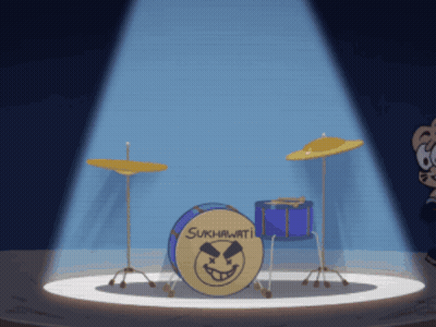 A Cartoon Drawing Of A Drum Set That Says Sukhawati On It GIF