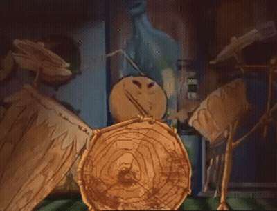 A Cartoon Drawing Of A Drum Set With A Wooden Drum In The Center GIF