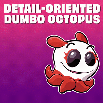 A Cartoon Drawing Of A Dumbo Octopus On A Pink And Purple Background GIF