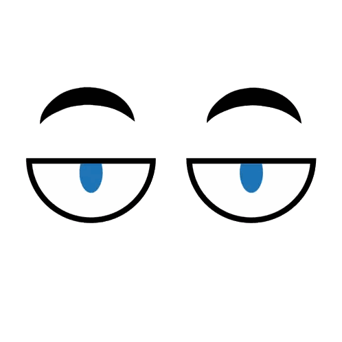 A Cartoon Drawing Of A Face With Blue Eyes And Black Eyebrows Sticker