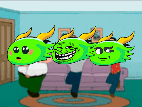 A Cartoon Drawing Of A Family With Three Green Faces GIF
