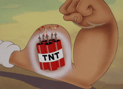 A Cartoon Drawing Of A Fist With Dynamite Sticking Out Of It And The Word Tnt On It GIF