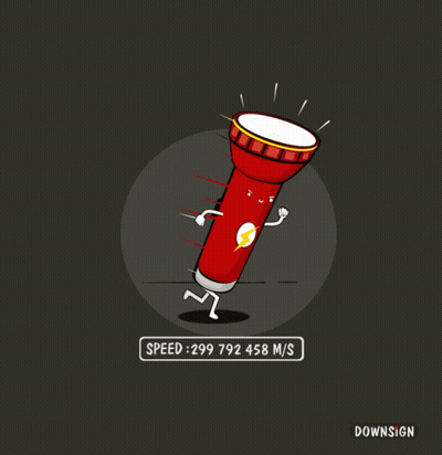 A Cartoon Drawing Of A Flashlight With A Speed Of 299792458 M / S GIF