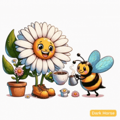 A Cartoon Drawing Of A Flower And A Bee With The Words Dark Horse On The Bottom Right GIF