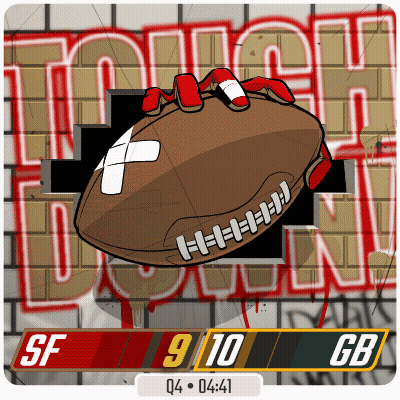 A Cartoon Drawing Of A Football In Front Of A Wall That Says Tough GIF