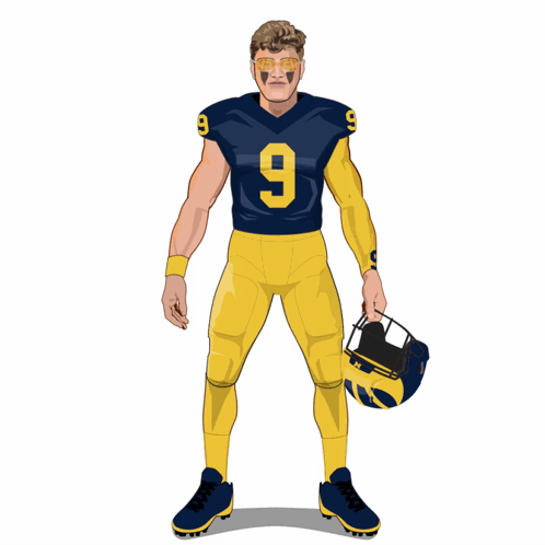A Cartoon Drawing Of A Football Player Wearing The Number 9 GIF