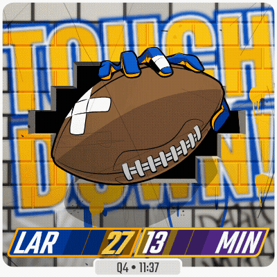 A Cartoon Drawing Of A Football With Lar 27 13 Min On The Bottom GIF
