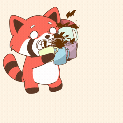 A Cartoon Drawing Of A Fox Holding Two Cups Of Coffee GIF