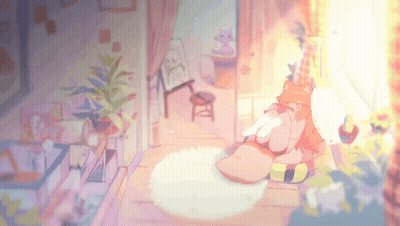 A Cartoon Drawing Of A Fox Sitting On A Rug GIF