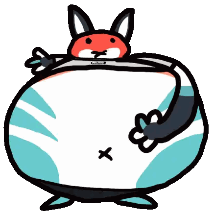 A Cartoon Drawing Of A Fox With A Big Belly And A X On Its Belly Sticker