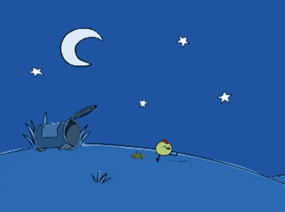 A Cartoon Drawing Of A Frog Looking At A Moon And Stars GIF