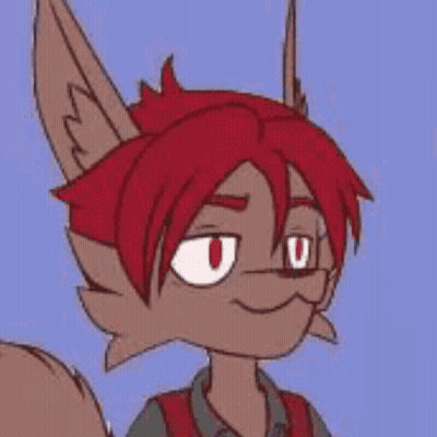 A Cartoon Drawing Of A Furry Character With Red Hair And A Blue Background . GIF