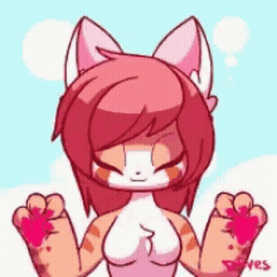 A Cartoon Drawing Of A Furry Girl With Pink Paws GIF