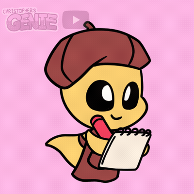 A Cartoon Drawing Of A Genie Holding A Notebook GIF