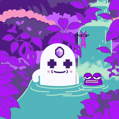 A Cartoon Drawing Of A Ghost With A Purple Background GIF