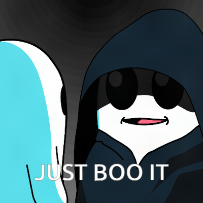 A Cartoon Drawing Of A Ghost With The Words Just Boo It On The Bottom GIF
