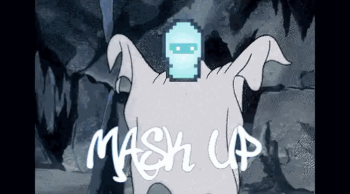 A Cartoon Drawing Of A Ghost With The Words Mash Up Written Below It GIF