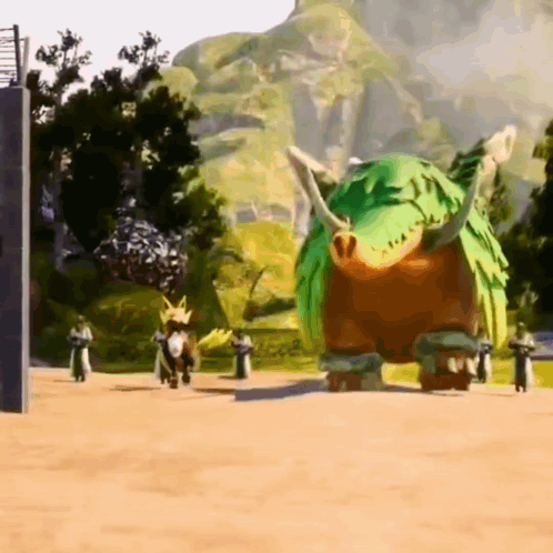 A Cartoon Drawing Of A Giant Monster With Horns GIF