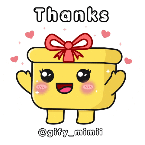 A Cartoon Drawing Of A Gift Box With The Words Thanks @Gify_mimii Below It GIF