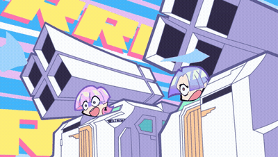 A Cartoon Drawing Of A Girl And A Robot With The Letters N And R On The Bottom GIF