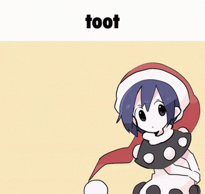 A Cartoon Drawing Of A Girl Blowing A Trumpet With The Word Toot Above Her GIF
