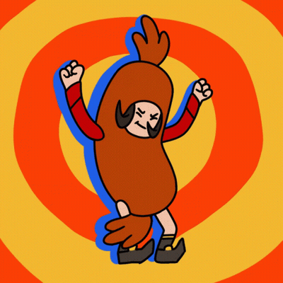 A Cartoon Drawing Of A Girl Dressed As A Sausage GIF