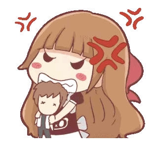 A Cartoon Drawing Of A Girl Holding A Boy With An Angry Expression Sticker