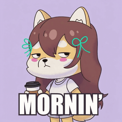 A Cartoon Drawing Of A Girl Holding A Cup Of Coffee With The Word Mornin Written Below Her GIF
