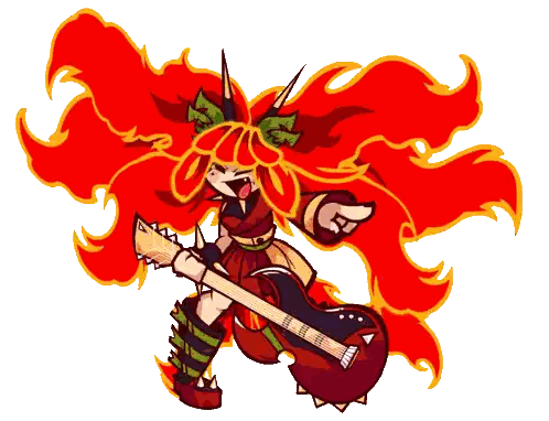 A Cartoon Drawing Of A Girl Holding A Guitar With Flames Behind Her Sticker