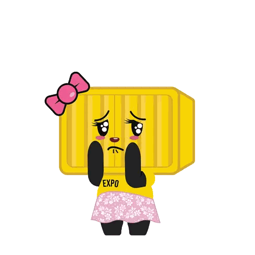 A Cartoon Drawing Of A Girl Holding A Yellow Container That Says Expo Sticker