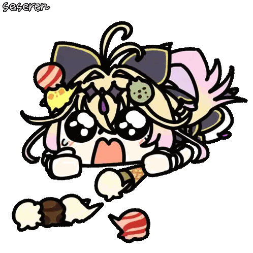 A Cartoon Drawing Of A Girl Holding An Ice Cream Cone With The Word Seseren Written Below It Sticker