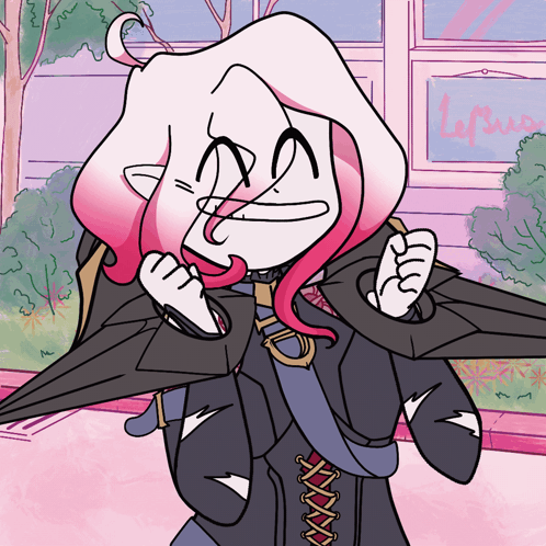 A Cartoon Drawing Of A Girl Holding An Umbrella In Front Of A Window That Says ' Lopez ' On It GIF