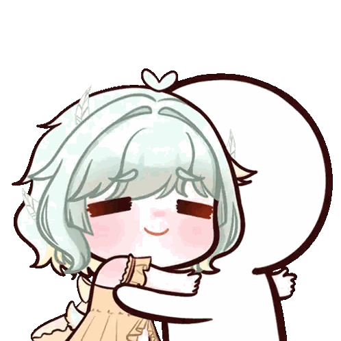 A Cartoon Drawing Of A Girl Hugging A White Object Sticker