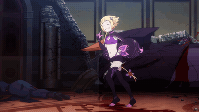 A Cartoon Drawing Of A Girl In A Purple And Black Outfit GIF