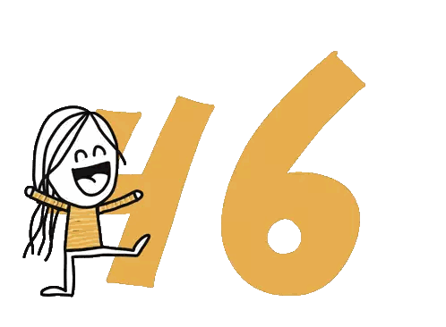 A Cartoon Drawing Of A Girl Jumping In Front Of A Number 46 Sticker