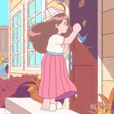 A Cartoon Drawing Of A Girl Knocking On A Door With Netflix Written On The Bottom GIF