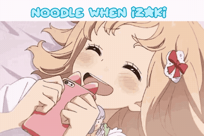 A Cartoon Drawing Of A Girl Laying On A Bed With The Words Noodle When Izaki Above Her GIF