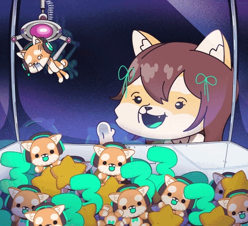A Cartoon Drawing Of A Girl Playing A Game With A Robotic Cat GIF