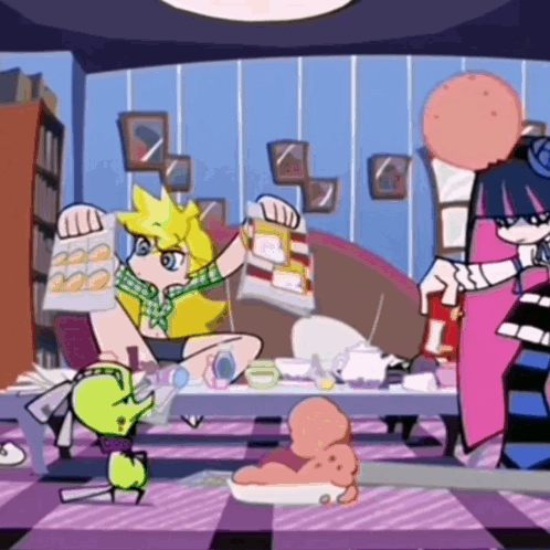 A Cartoon Drawing Of A Girl Reading A Book While Another Girl Looks On GIF