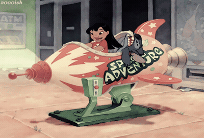 A Cartoon Drawing Of A Girl Riding A Rocket That Says Sp Adventure GIF