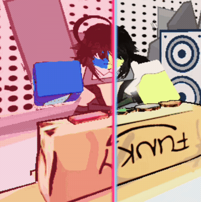 A Cartoon Drawing Of A Girl Sitting At A Desk With A Box That Says Fuck On It GIF