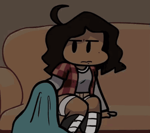 A Cartoon Drawing Of A Girl Sitting On A Couch With The Word No In The Corner GIF