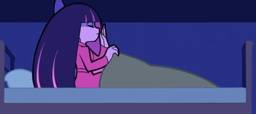 A Cartoon Drawing Of A Girl Sleeping In A Bed At Night GIF