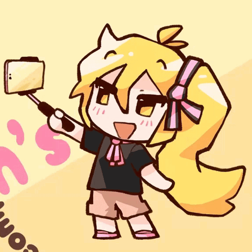 A Cartoon Drawing Of A Girl Taking A Selfie With A Cell Phone GIF