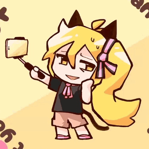A Cartoon Drawing Of A Girl Taking A Selfie With A Phone GIF