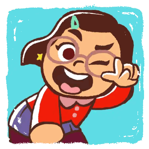 A Cartoon Drawing Of A Girl Wearing Glasses And A Red Shirt Sticker