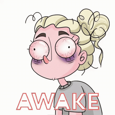 A Cartoon Drawing Of A Girl With A Black Eye And The Word Awake Behind Her GIF