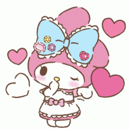A Cartoon Drawing Of A Girl With A Bow On Her Head And Hearts Around Her GIF