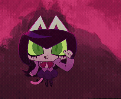 A Cartoon Drawing Of A Girl With A Cat Ear And Green Eyes GIF