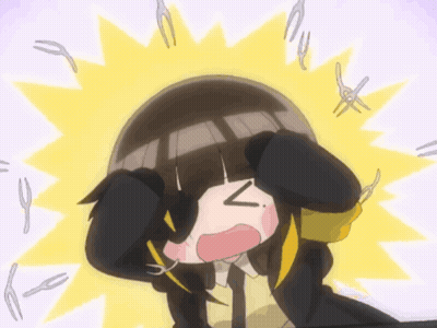 A Cartoon Drawing Of A Girl With A Fork And Knife Around Her Head GIF